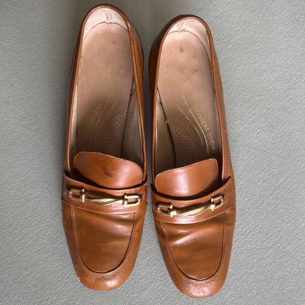 Vintage 1940s/50s Shoes Loafer Heeled Chunky Academia Secretary Nerd Leather 6